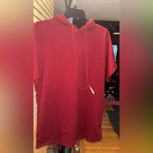 YOINS Burgundy Short Sleeve Hoodie with Drawstring